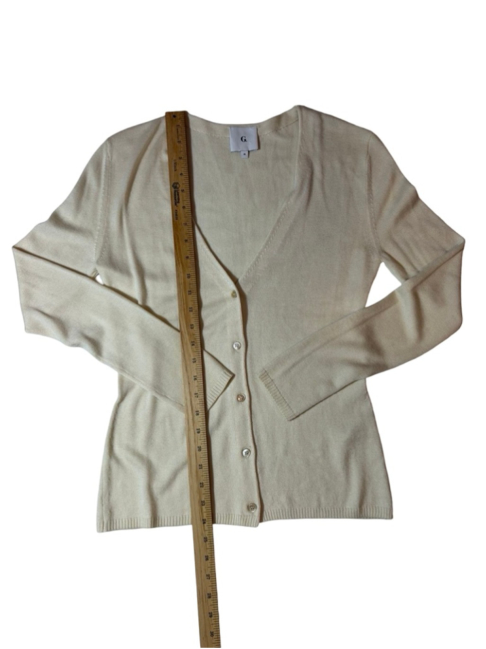 G. Label Light Cream V-Neck Button Cardigan Sweater - Picture 7 of 7